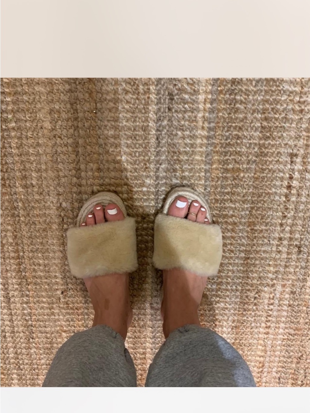 H&M Plush Slide Slippers in Light Cream